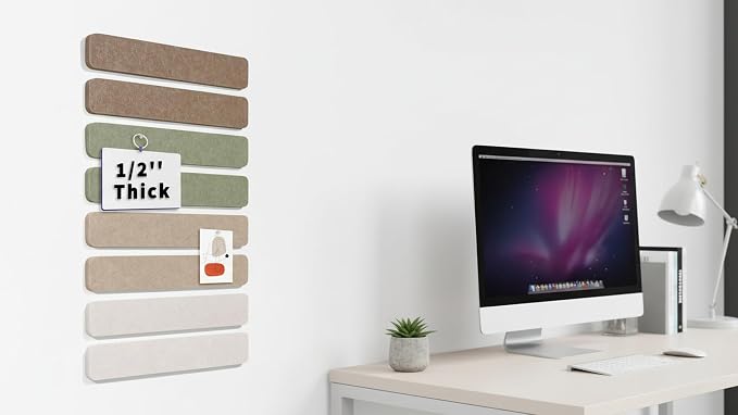 Mini Cork Board Strips for Walls, Small Corkboards for Wall | Adhesive Cork Strips Bulletin Bar Strip for Office, Renter Friendly, Frameless, 1300g/m² Dense Felt, 12*2 in, 8Pcs, 50 Pins