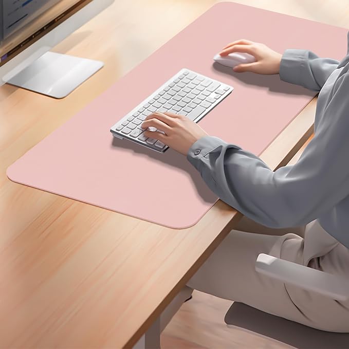 Leather Desk Pad Mat, Pink Desk Mat, 35.4" x 16.9" | Non-slip and Waterproof Computer Mat, Desk Protector for Office/Home, Desk Accessories for Women