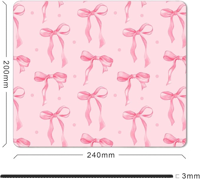 Square Pink Mouse Pad Bows, Cute Small Aesthetic Computer Pad, Non-Slip Rubber Mousepad Washable Cloth, Kawaii Minimal Mouse Pads for Desk Decor Gifts, Coworker Gift for Women Girls Kids,9.5x7.9 inch
