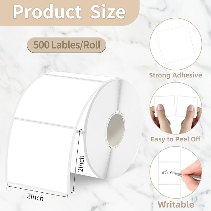 Starboling 2"x2"White Square Thermal Labels,Self-Adhesive Thermal Sticker Printer Labels for Small Business,Address,Color Coding