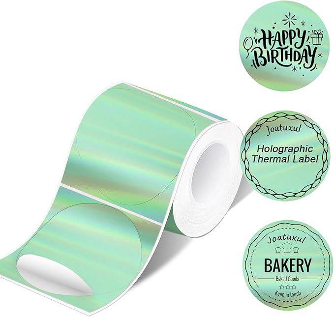 Thermal Labels, Compatible with T50M Pro/M110/M100/M220 Label Maker and Other 4x6 Thermal Printers for Shipping Barcode & Custom Stickers, Holographic Green, 2×2 inch