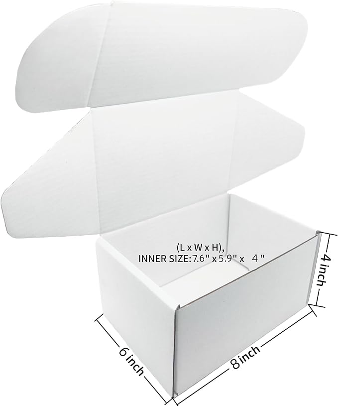 White Corrugated Cardboard Shipping Boxes 8x6x4 Inches Set of 2 | Small Mailer Boxes, For Business Packaging, For Mailing