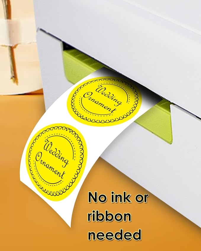 2 Inch (50.8mm x 50.8mm) Round Thermal Circle Sticker Labels, Self-Adhesive Multi-Purpose Roll Labels for DIY Logo Design, QR Code, Name Tag, Roll of 500, Yellow