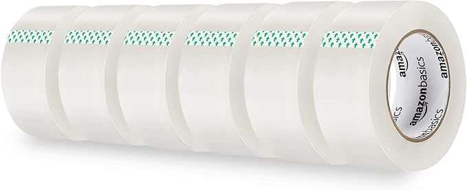 Amazon Basics Strong Adhesive Packing Tape for Moving Boxes, Shipping and Sealing, Clear, 1.88" x 109 Yards, 6-Pack, Total 654 Yards