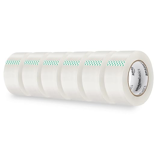 Amazon Basics Strong Adhesive Packing Tape for Moving Boxes, Shipping and Sealing, Clear, 1.88" x 109 Yards, 36-Pack, Total 654 Yards