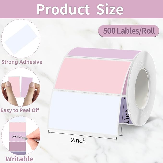 Starboling 2x1 Thermal Labels,Address Barcode Self-Adhesive Thermal Printer Stickers for Logo Design,Name/Price Tag,Address（Pink Gradient）