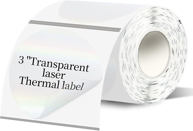 3''Transparent Laser Thermal Label,Round Self-Adhesive Direct Thermal Label,Thermal Stickers for DIY Logo Design,Name Tag(200/Roll