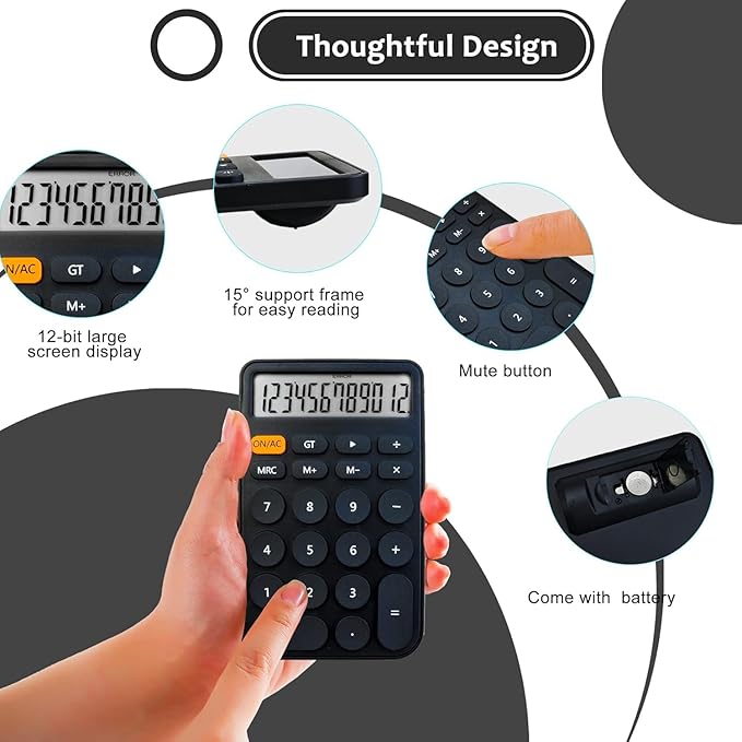 VEWINGL Standard Calculator, 12 Digit Large Display Desktop Calculator with Big Buttons for Office, School, Home & Business