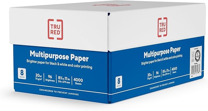 TRU RED 8.5" x 11" Multipurpose Paper, 20 lbs., 96 Brightness, 500 Sheets/Ream, 8 Reams/Carton