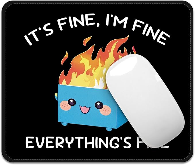 Mouse Pad with Stitched Edges - Funny Mousepad for Women, 9.25 x 7.75 inch Washable Square Desk Pad, Non-Slip Rubber Base, Office Home Laptop Accessories - Blue Box on Fire
