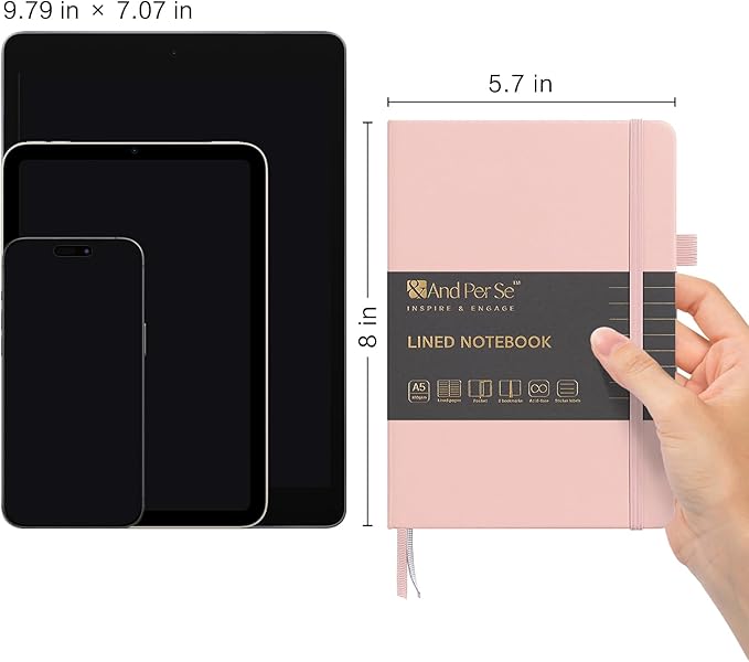&And Per Se Lined Notebooks 3-Pack Gift Set, A5 Hardcover Journals, 160 Pages 100gsm Thick Paper, 3 Assorted Colors (Cyan, Pink & Purple) – Gift for Women