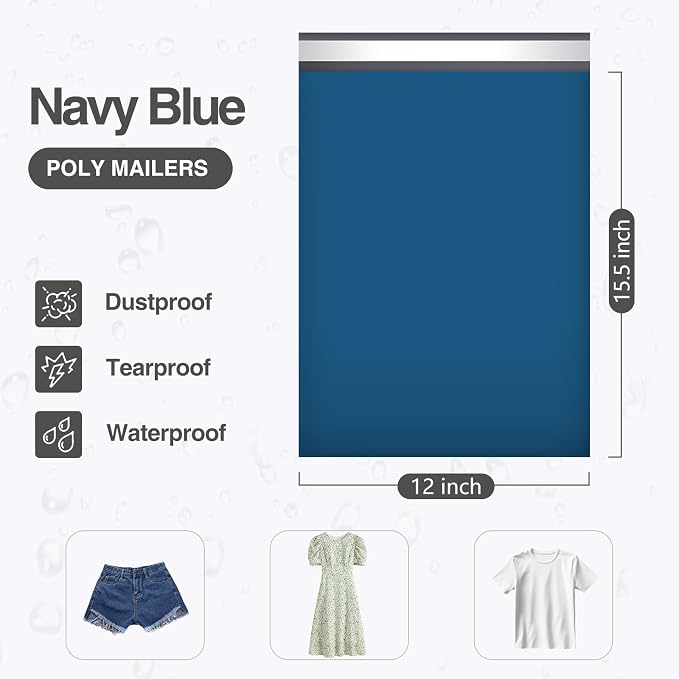 UCGOU Poly Mailers 12x15.5 Inch Navy Blue 100 Pack Medium Shipping Bags #5 Strong Thick Mailing Envelopes Self Sealing Adhesive Waterproof and Tear Proof Boutique Packaging Postal for Clothing | Self Seal Adhesive Waterproof Tear Proof Mailers Poly Bag...