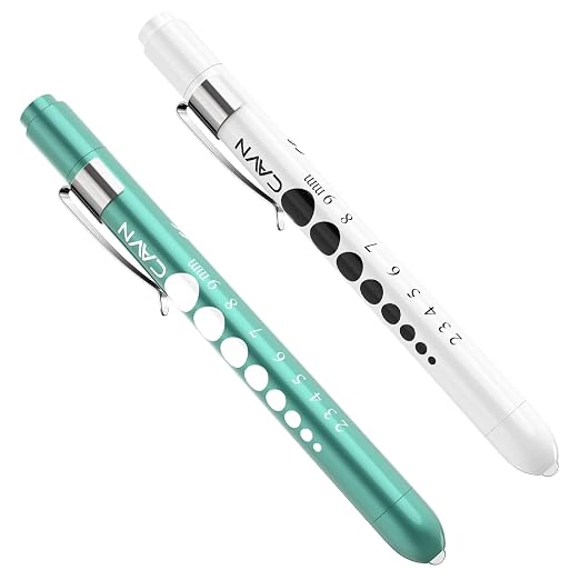 CAVN Pen Light with Pupil Gauge LED Penlight for Nurses Doctors | 2 Pcs Reusable Medical Penlight for Nursing Students (Teal/White)