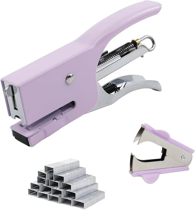 Small Hand-held Stapler Set, 15 Sheet Capacity, Includes 750Pcs Staples and A Staple Remover, Mini Desktop Stapler for Office, School, Home or Travel Use. (Purple)