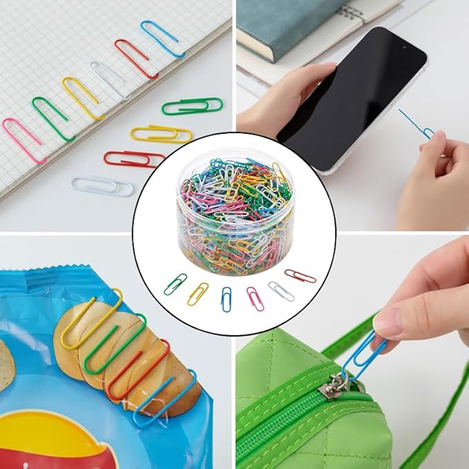 800 PCS Colored Paper Clips (800, Colorful)， Durable and Rustproof, Great for Office School Organizing (Multicolored, 1.3 inch)