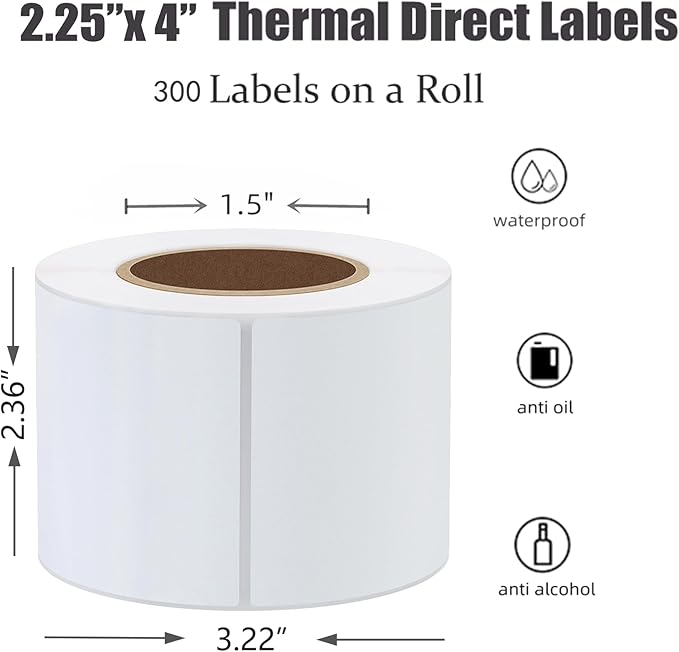 Hybsk 2.25x4 inch Direct Thermal Labels for Barcodes, Address, Compatible with Rollo Label Printer & Zebra Desktop Printers (2.25"x4",White)