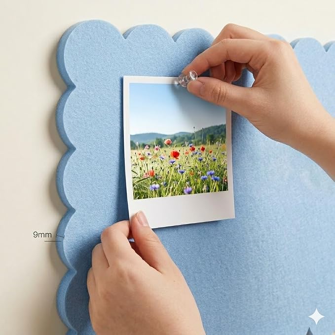Scalloped Felt Bulletin Board 24x18 Inch, Blue Decorative Pin Board | Self Adhesive Vision Board for Wall, Memo Board for Bedroom, Dorm and Office, Felt Board for Notes, Photos and Reminders