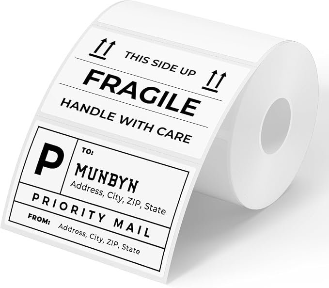 MUNBYN 3x2 Thermal Labels, 500 Sheets/1 Roll, White | Strong Adhesive & Perforated, Non BPA&BPS for Small Business, Shipping, Bakery, Barcode, Price Tag