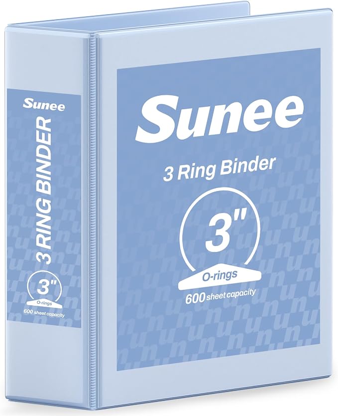 SUNEE 3 Ring Binder 3 Inch 1 Pack, Clear View Binder Three Ring PVC-Free (Fit 8.5x11 Inches) for School or Office Supplies, Haze Blue