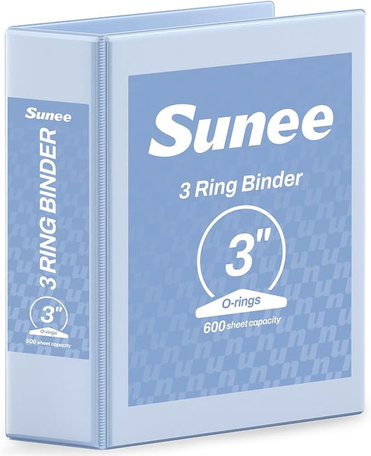 SUNEE 3 Ring Binder 3 Inch 1 Pack, Clear View Binder Three Ring PVC-Free (Fit 8.5x11 Inches) for School or Office Supplies, Haze Blue