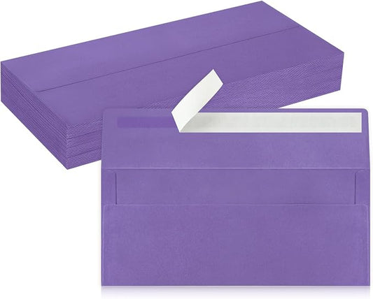50 Pack #10 Business Envelopes, Dark Purple Standard Envelopes Self Seal, Letter Size Mailing Envelopes for Checks Letters Invoices Christmas Birthday Graduation Wedding, 4 1/8 x 9 1/2 Inch