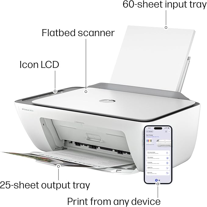 HP DeskJet 2855e Wireless All-in-One Color Inkjet Printer, Scanner, Copier, Best-for-home, 3 month Instant Ink trial included. This printer is only 2.4 ghz capable. (588S5A)