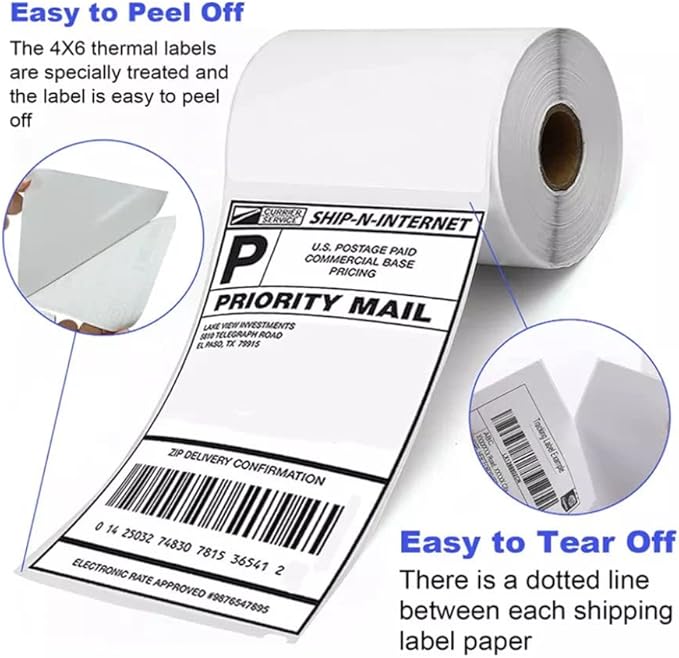 4" x 6" Direct Thermal Labels Roll, 450 Per Stack, White Perforated Shipping Labels Compatible with Zebra, Elton Printers(12 Rolls)