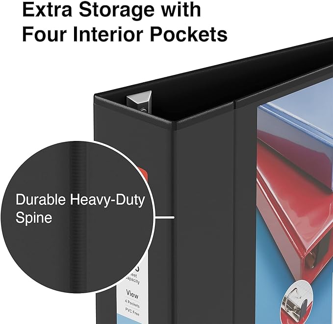 Staples Heavy-Duty 4-Inch D-Ring View Binder, Black – Extra Large Capacity 3-Ring Binder for Office & School