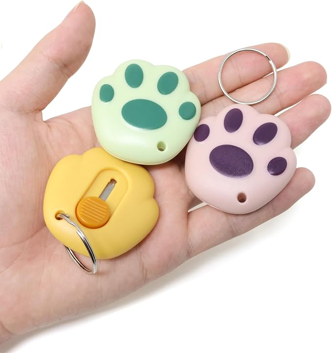 Honbay 6PCS Creative Cute Cat Paw Mini Utility Knives Portable Art Knife Retractable Envelope Knife Letter Opener Carton Opener Box Cutter with Hanging Hole - 12PCS Key Rings as Gift