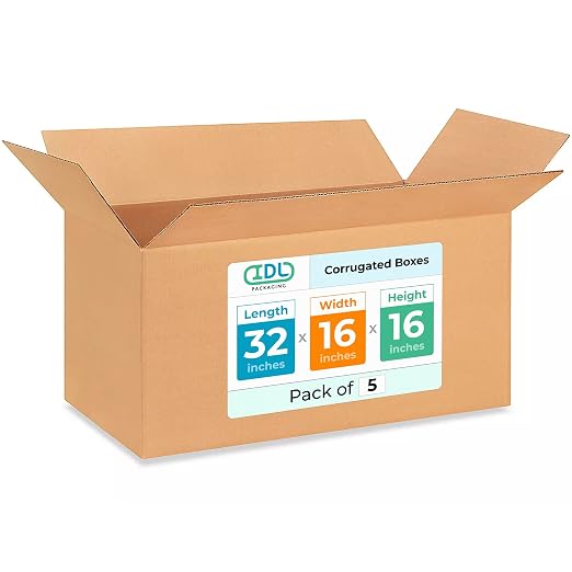 Extra Large Shipping & Moving Boxes 32 x 16 x 16 inches (5-Pack) - Extra Strength 200 lb vs Regular - Corrugated Heavy Duty Moving Boxes - Durable Cardboard Moving Box - Large Box by IDL Packaging | Extra Strength 200 lb vs Regular - Corrugated Heavy D...