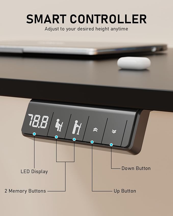 Standing Desk, Large Height Adjustable Electric Stand up Desk, 63 x 24 Inches Sit Stand Home Office Desk, with Splice Board, Black Frame/Black Top