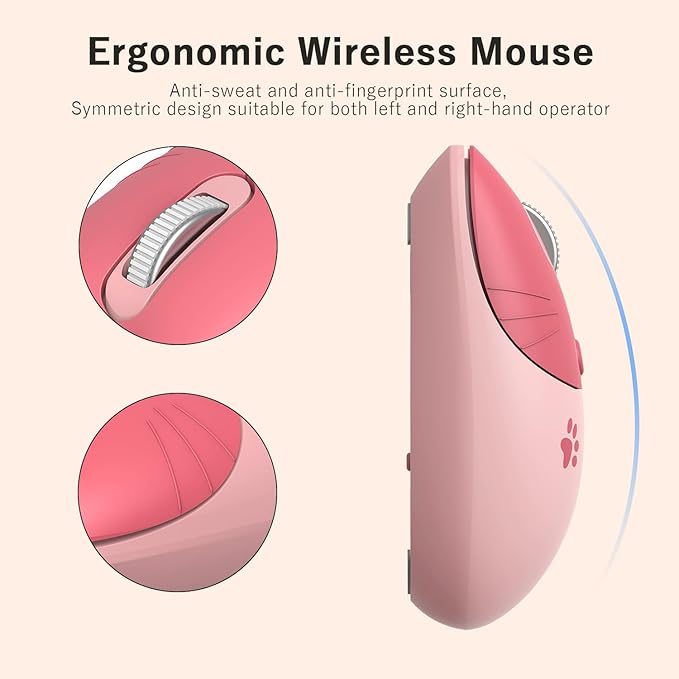 Wireless Compact Silent Mouse with Cute Cat Designs, 2.4GHz Plug and Play Wireless Opatical Mouse with USB Nano Receiver for Laptop/PC/Computer (Pink Cat)