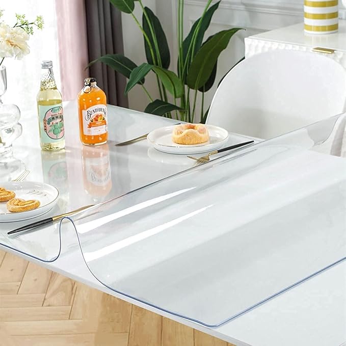 LovePads Clear Table Cover Protector 44 x 60 Inch, 1.5mm Thick Plastic Mat | Non-slip Waterproof PVC Table Protector, Cut to Size, Spill-Stain-Scratch Proof, Fits Kitchen, Dining Table, Dresser, Desk