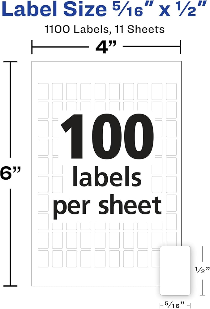 Avery Multi-Use Removable Labels, 5/16" x 1/2", White, Non-Printable, 1,100 Blank Labels Total (5412)