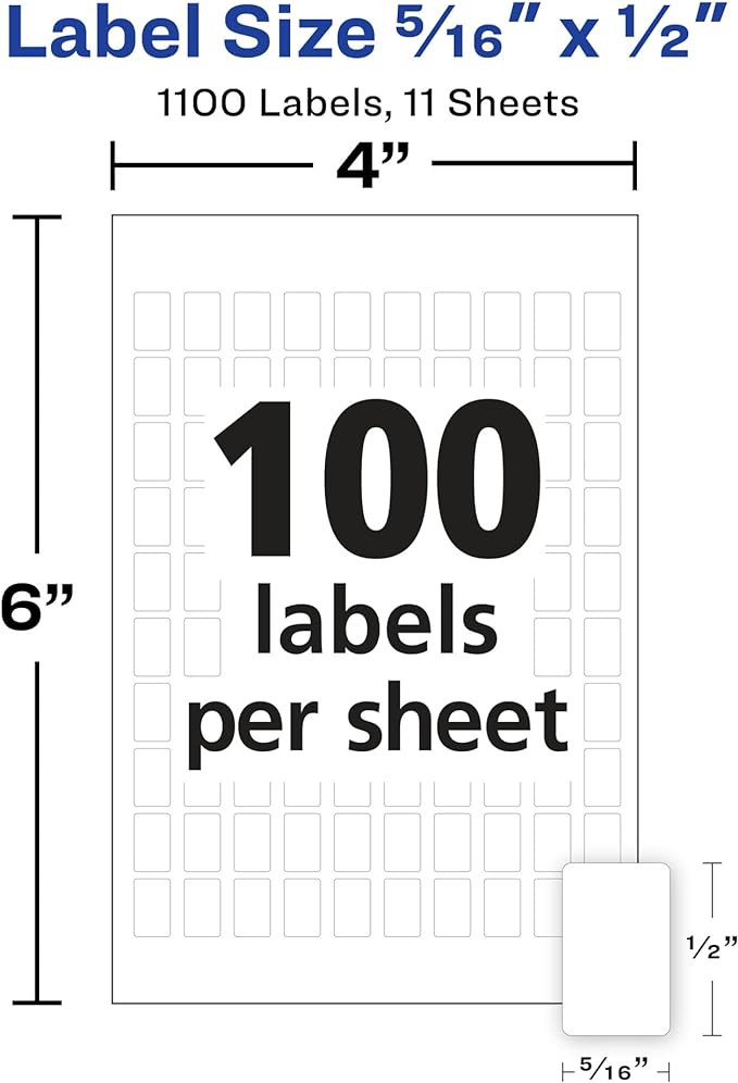 Avery Multi-Use Removable Labels, 5/16" x 1/2", White, Non-Printable, 1,100 Blank Labels Per Pack, 19,800 Total (18 Packs of 5412)