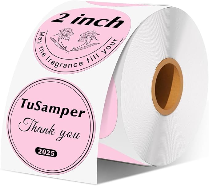 2 Inch (50.8mm x 50.8mm) Round Thermal Sticker Labels, Self-Adhesive Circle Direct Thermal Label, Multi-Purpose Roll Sticker for DIY Logo Design, QR Code, Name Tag, Roll of 500 Labels, Pink