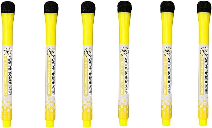 6Pcs Yellow Magnetic Whiteboard Pen Writing Drawing Erasable Board Marker Office Supplies Erasable Whiteboard Pen Dry Erase and Wet Erase Markers Mini Dry Erase Markers for Whiteboard