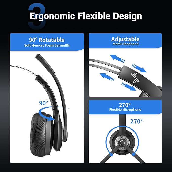 Bluetooth Wireless Headset with Mic for Work, Bluetooth 5.2, Advanced Noise Reduction Microphone, Clear Calls - Comfortable On-Ear Headphones, Applicable to PC, Laptop, Phone, Android, Zoom, Office