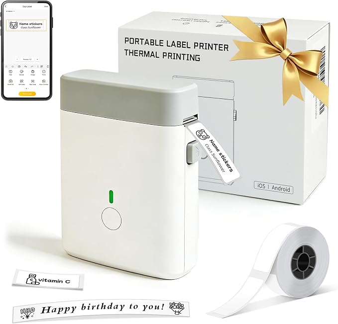 ORGBRO Label Maker, Bluetooth Label Maker Machine with Tape, DX1-White | Thermal Label Printer for Home, Office, School Organization, Fits Pre-Cut & Continuous Labeler, Sticker Maker, White