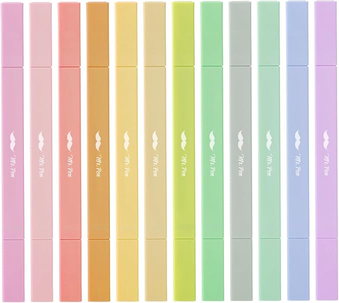 Mr. Pen- Dual Tip Aesthetic Highlighters, 12 pcs, Chisel & Fine Tip | Cute Highlighters Assorted Colors for Journaling, Highlighting, Underlining, Fast Dry, Back to School Supplies