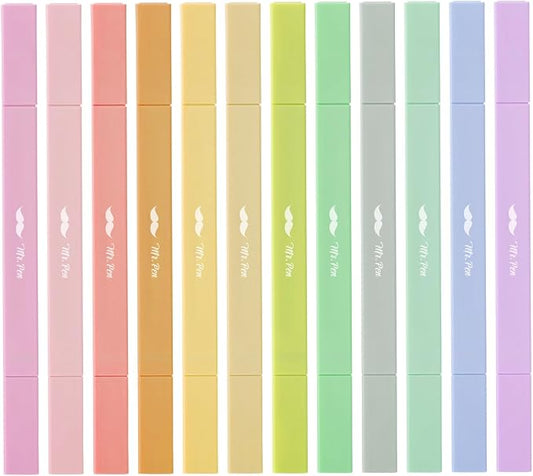 Mr. Pen- Dual Tip Aesthetic Highlighters, 12 pcs, Chisel & Fine Tip | Cute Highlighters Assorted Colors for Journaling, Highlighting, Underlining, Fast Dry, Back to School Supplies