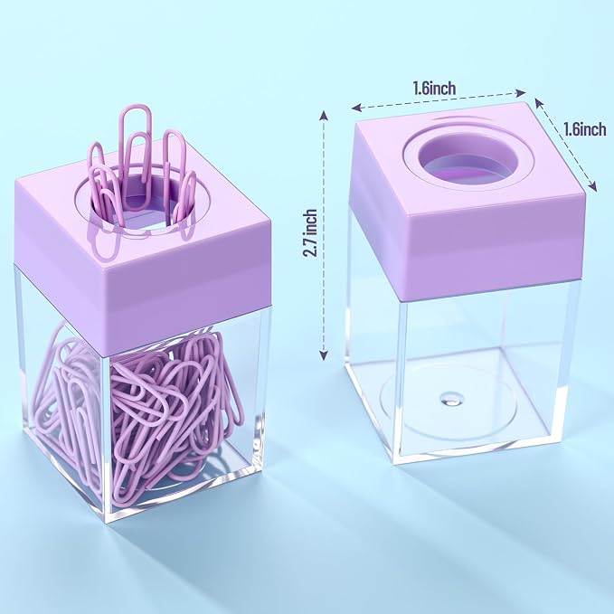 Outus 4 Pieces Magnetic Paper Clip Dispenser Holder for Desk,Purple | Magnetic Paperclip Holder Dispenser Desktop Organizer for Clips Pins Office School Desk Storage