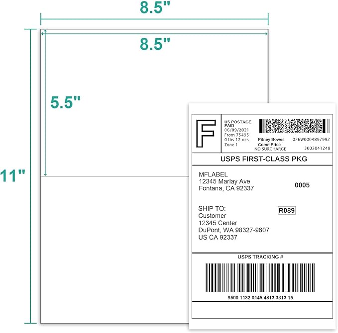 MFLABEL Half Sheet Label Laser/Ink Jet Shipping Label8.5 x 11 Inches Packaging Labels, Address Labels for Laser & Inkjet Printers, 1400 Count(700 Sheets)