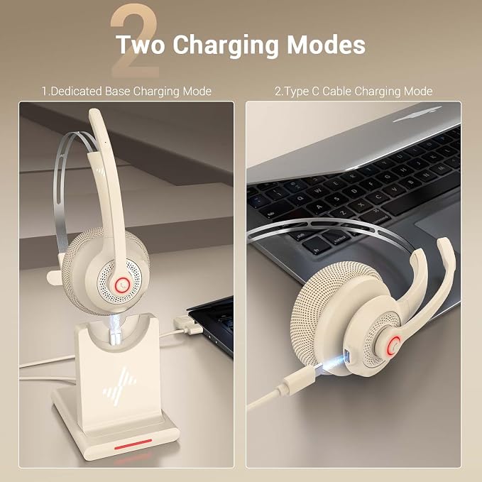 Bluetooth Wireless Headset with Mic for Work, Bluetooth 5.2, Advanced Noise Reduction Microphone, Clear Calls - Comfortable On-Ear Headphones, Applicable to PC, Laptop, Phone, Android, Zoom, Office