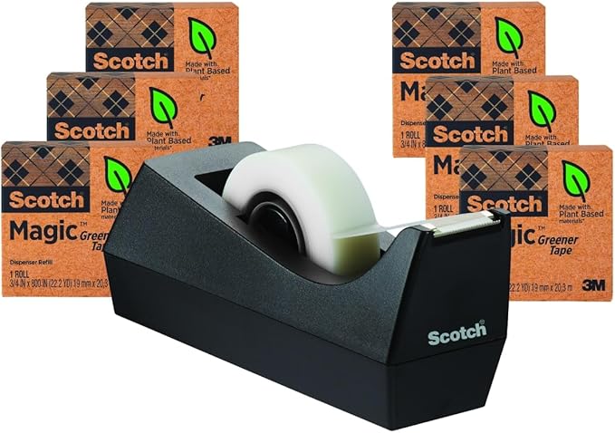 Scotch Magic Greener Tape with Dispenser, 3/4 in x 900 Inches, 6 Boxes of Tape and 1 Desktop Dispenser