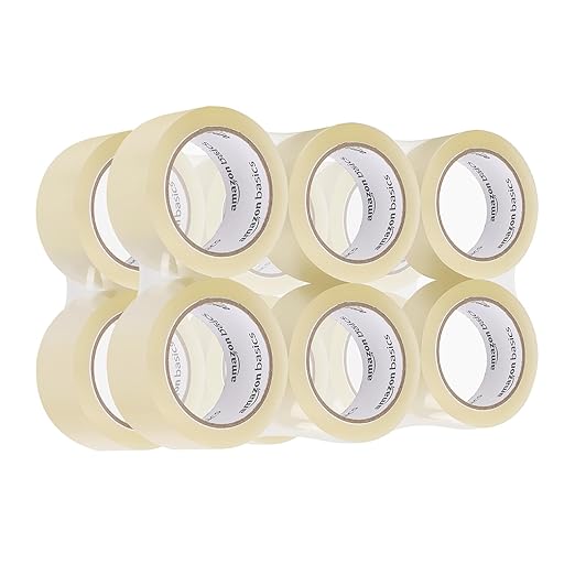 Amazon Basics Shipping Packing Tape for Packaging, Moving and Storing, Clear, 1.88 in x 72.2 yards, 1.8mil Thickness, 12-Roll