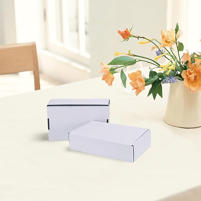 HORLIMER 10 Pack 7x5x2 Shipping Boxes, White Corrugated Cardboard Box for Mailing, Packaging, Small Business