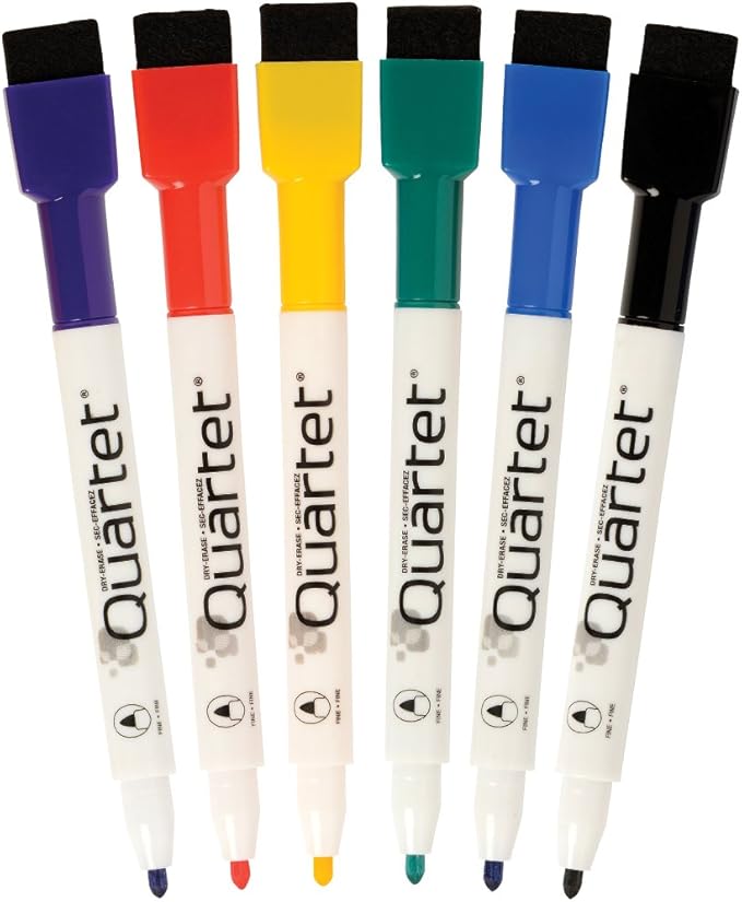 Quartet Magnetic Dry Erase Markers, Fine Point, ReWritables, Mini, Magnetic, Assorted Colors, 6 Pack (51-659312Q)