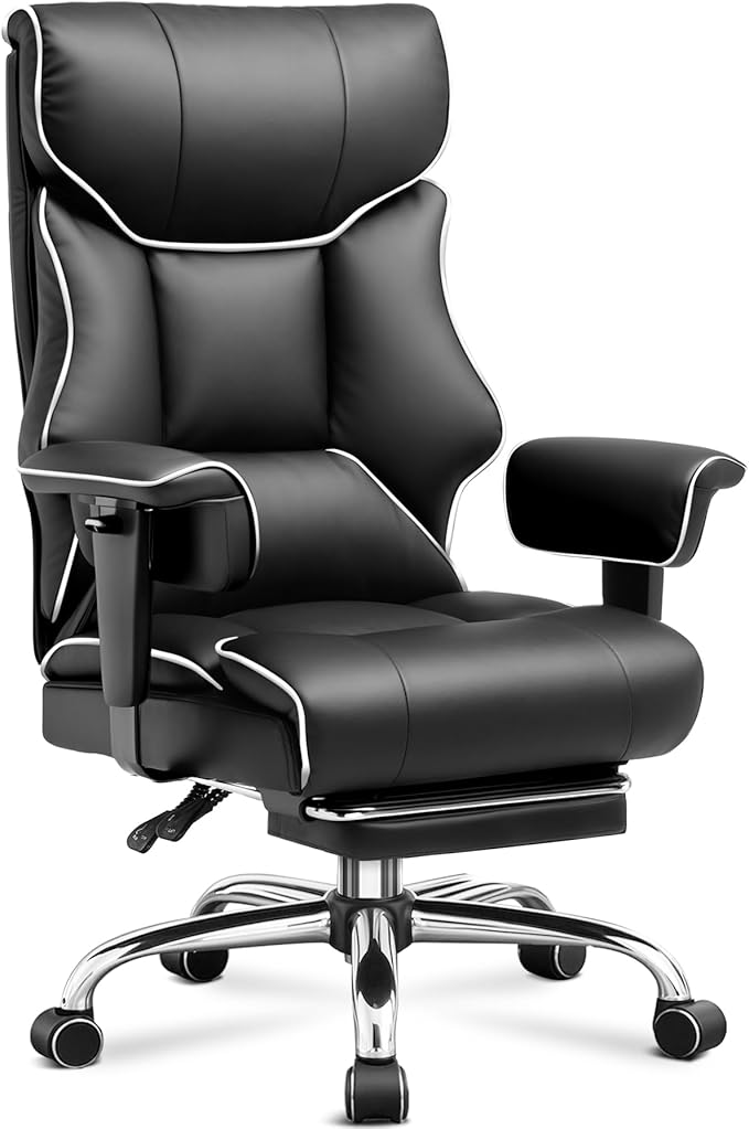 GTPLAYER Big and Tall Gaming Chair 400lbs Heavy Duty Office Chair with Foot Rest & Ergonomic Pocket Spring Cushion, High Back Lumbar Support for Lower Back Pain Relief, White/Black