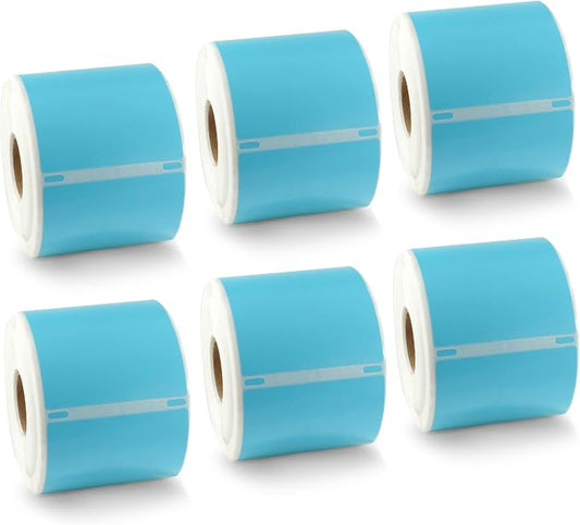 BETCKEY Colored Labels Compatible with Dymo 30857 (2-1/4" x 4") Visitor Name Tag Badge Labels, Compatible for Dymo LabelWriter Thermal 450, 4XL & Zebra Printers [6 Rolls, Light Blue]